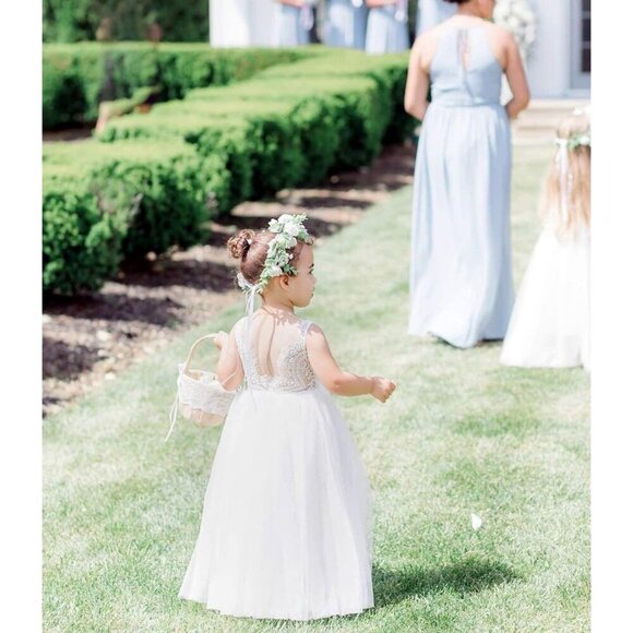 🆕Toddler Girls White Lace Cotton Tulle V Back Sleeveless Maxi Flower Girl Dress - Picture 7 of 8